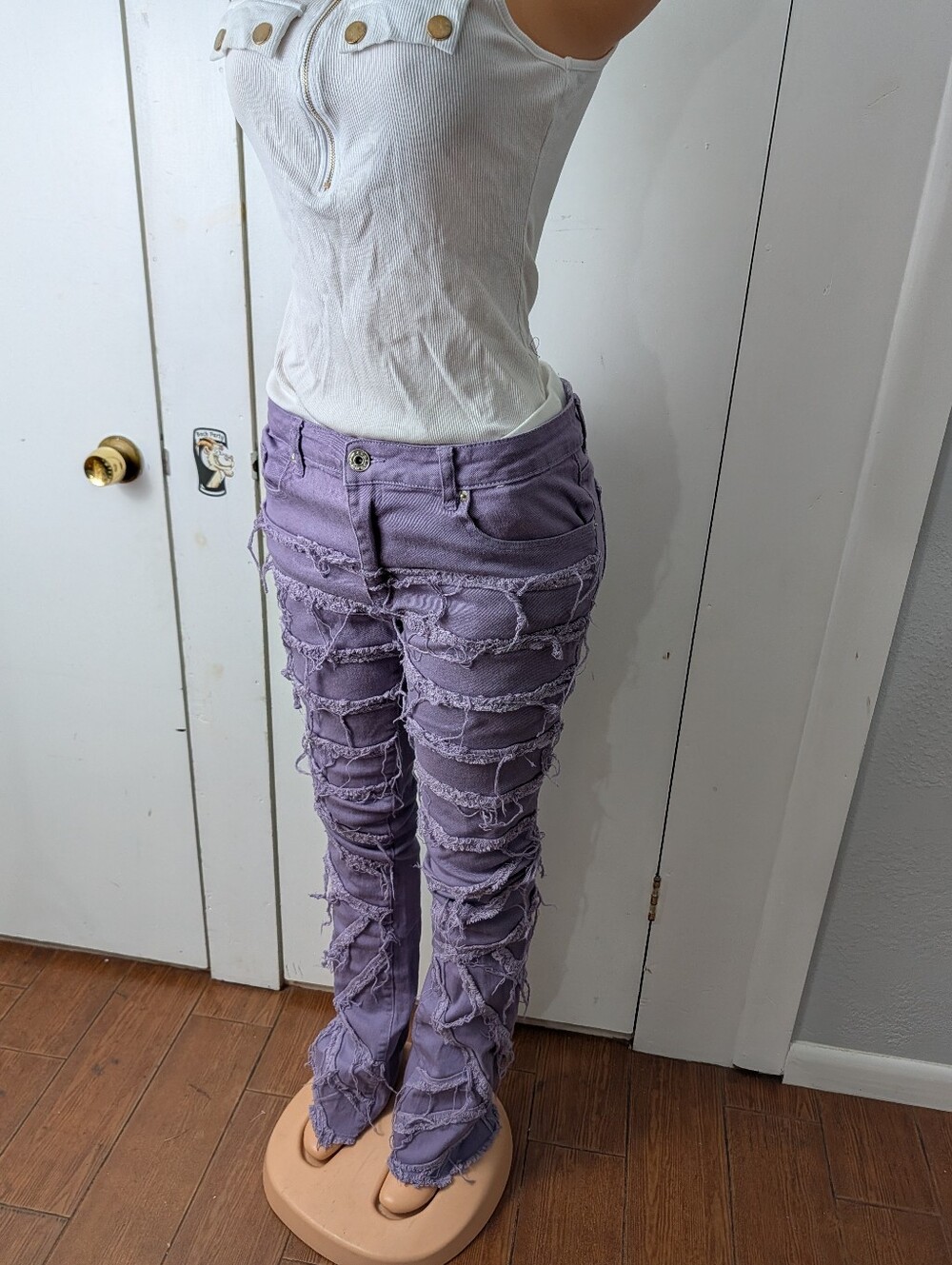 Kloud9 Men Purple Flare Skinny Stacked Jeans Size 36/38